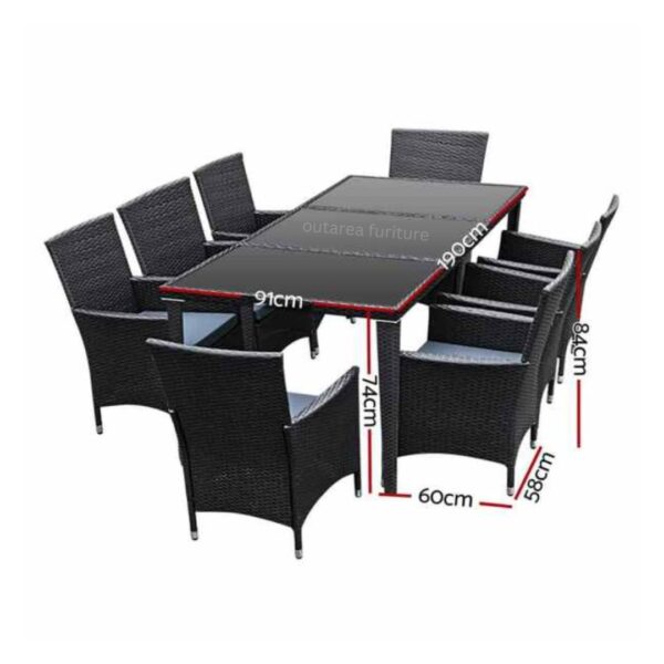 "Black 8-seater dining table."