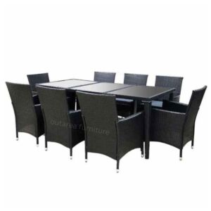 "Black 8-seater dining table."